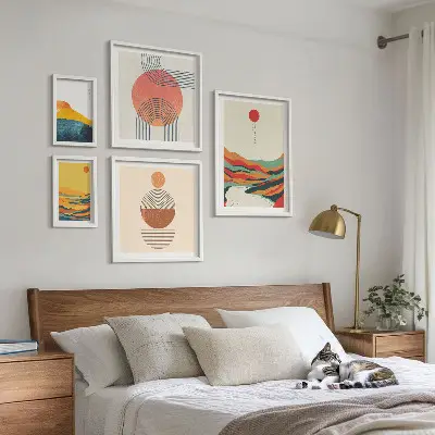 Set di 5 quadri con paesaggi geometrici astratti