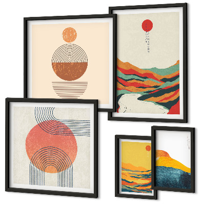 Set di 5 quadri Paesaggi geometrici astratti