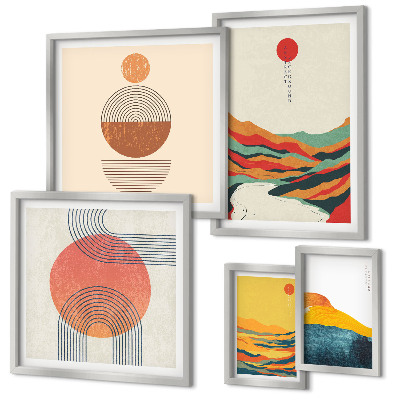 Set di 5 quadri Paesaggi geometrici astratti