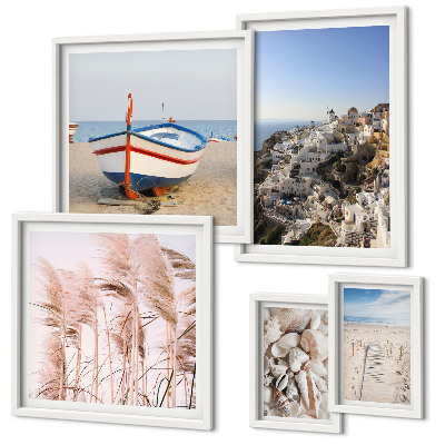Polittico con cornice Paesaggi, spiagge, edifici bianchi