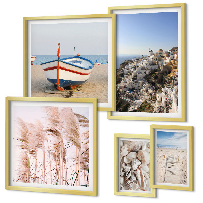 Polittico con cornice Paesaggi, spiagge, edifici bianchi