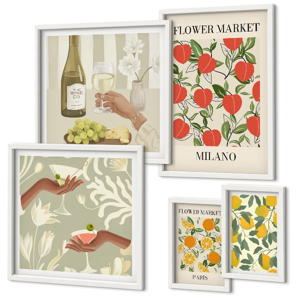 Polittico con cornice Fiera vintage di frutta e fiori