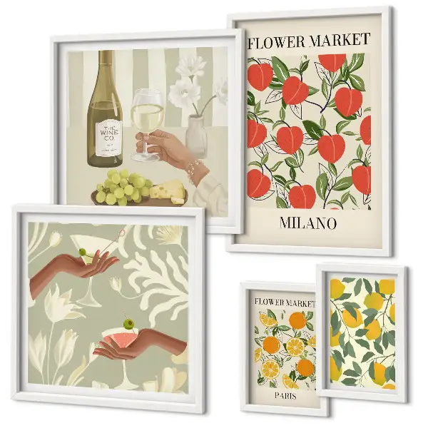 Fiera vintage di frutta e fiori polittico con cornice