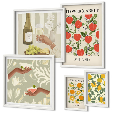 Polittico con cornice Fiera vintage di frutta e fiori