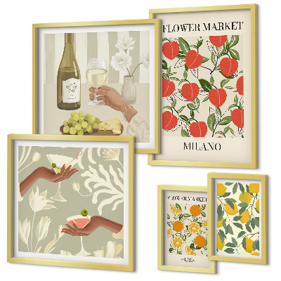 Polittico con cornice Fiera vintage di frutta e fiori