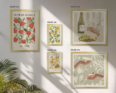 Fiera vintage di frutta e fiori polittico con cornice