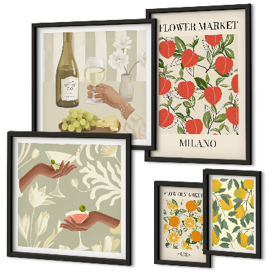 Polittico con cornice Fiera vintage di frutta e fiori