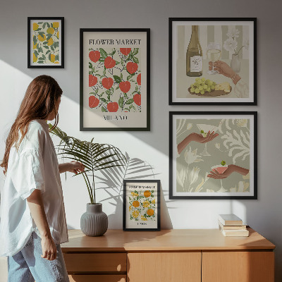 Polittico con cornice Fiera vintage di frutta e fiori