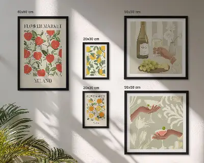 Fiera vintage di frutta e fiori polittico con cornice