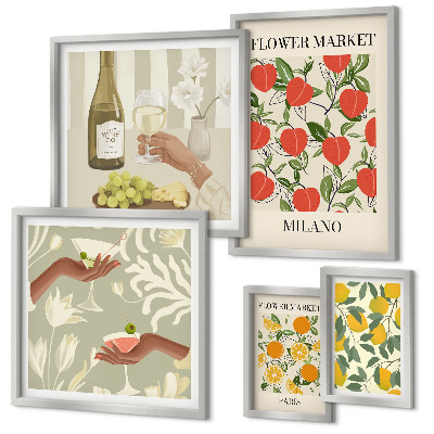 Polittico con cornice Fiera vintage di frutta e fiori