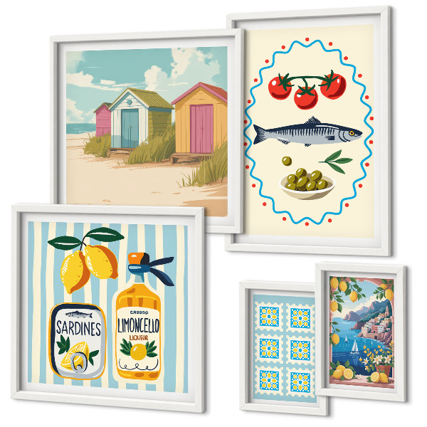 Set di 5 quadri Sapori della cucina mediterranea