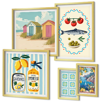 Set di 5 quadri Sapori della cucina mediterranea