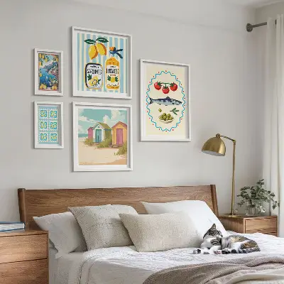 Set di 5 quadri con stampa a tema sapori della cucina mediterranea