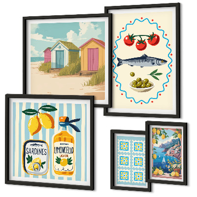 Set di 5 quadri Sapori della cucina mediterranea