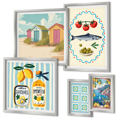 Set di 5 quadri Sapori della cucina mediterranea