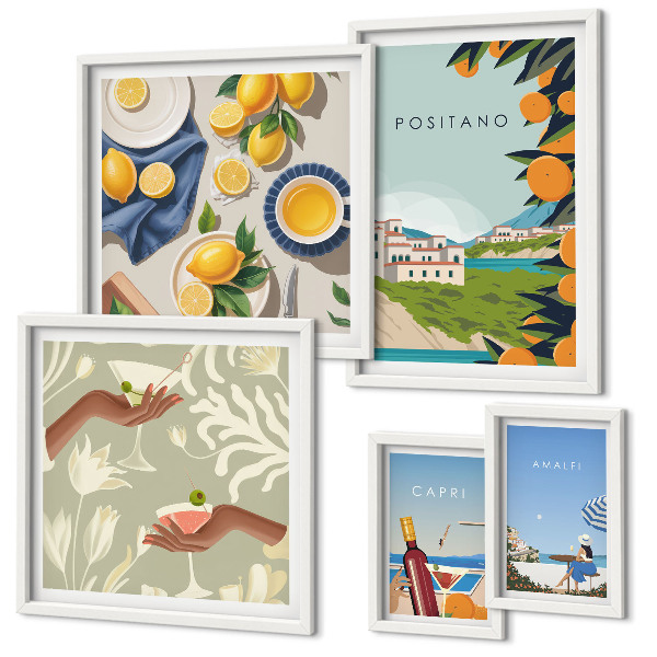 Set di 5 quadri Vacanze italiane Amalfi Capri