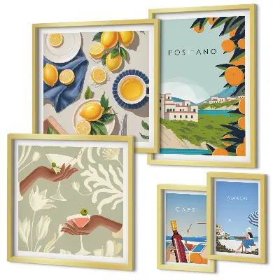 Set di 5 quadri con stampa a tema vacanze italiane Amalfi e Capri