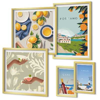 Set di 5 quadri Vacanze italiane Amalfi Capri