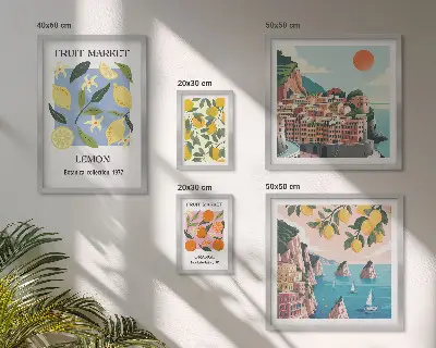 Set di quadri incorniciati con paesaggi di frutta vintage