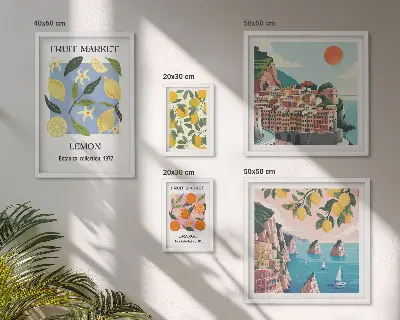 Set di quadri incorniciati con paesaggi di frutta vintage