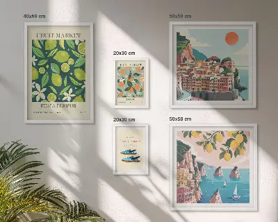 Set di 5 quadri con stampa di vacanza ai frutti tropicali