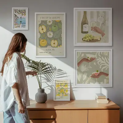 Set di quadri incorniciati con illustrazioni suggestive in stile anni '70