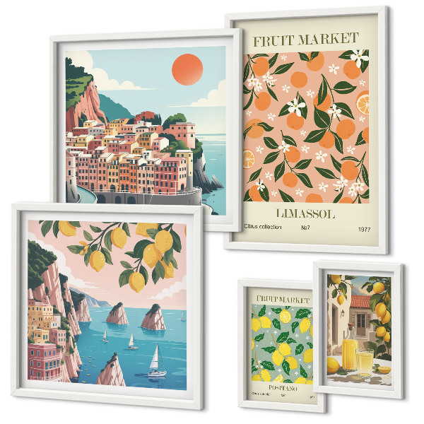Set di 5 quadri Mercati di frutta sul lungomare