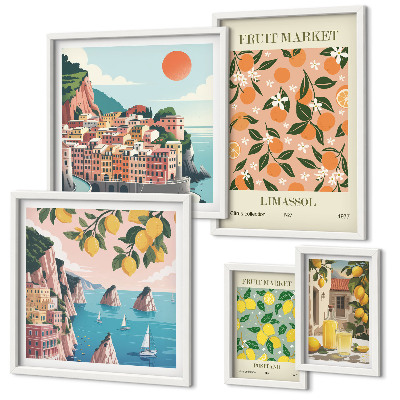 Set di 5 quadri Mercati di frutta sul lungomare