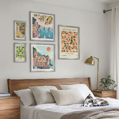 Set di 5 quadri Mercati di frutta sul lungomare