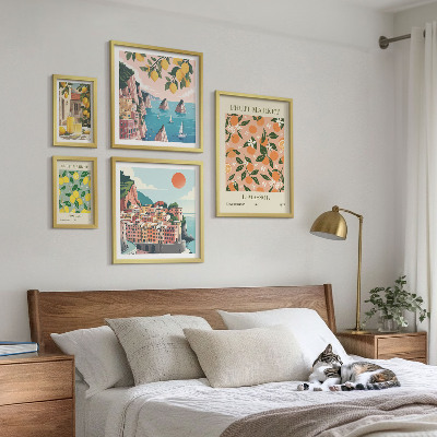 Set di 5 quadri Mercati di frutta sul lungomare
