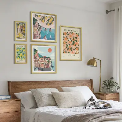 Set di 5 quadri raffiguranti mercati di frutta sul lungomare