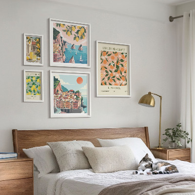 Set di 5 quadri Mercati di frutta sul lungomare