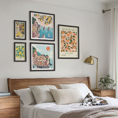 Set di 5 quadri Mercati di frutta sul lungomare