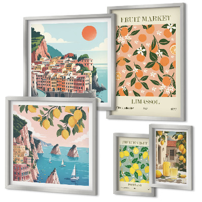 Set di 5 quadri Mercati di frutta sul lungomare