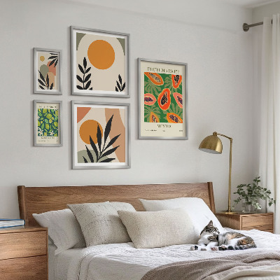 Set di 5 quadri Motivi retrò di frutta tropicale