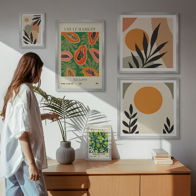 Set di 5 quadri Motivi retrò di frutta tropicale