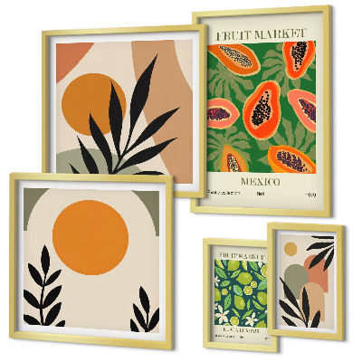 Set di 5 quadri Motivi retrò di frutta tropicale