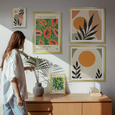 Set di 5 quadri Motivi retrò di frutta tropicale