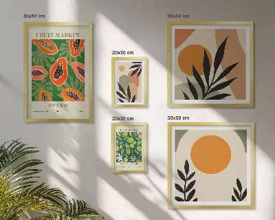 Set di 5 quadri con motivi di frutta tropicale in stile retrò