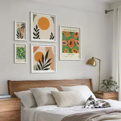 Set di 5 quadri con motivi di frutta tropicale in stile retrò