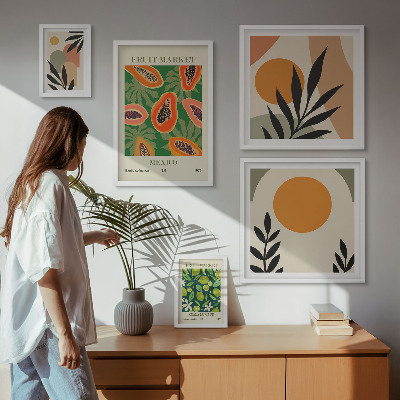 Set di 5 quadri Motivi retrò di frutta tropicale