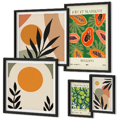 Set di 5 quadri Motivi retrò di frutta tropicale
