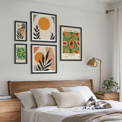 Set di 5 quadri Motivi retrò di frutta tropicale