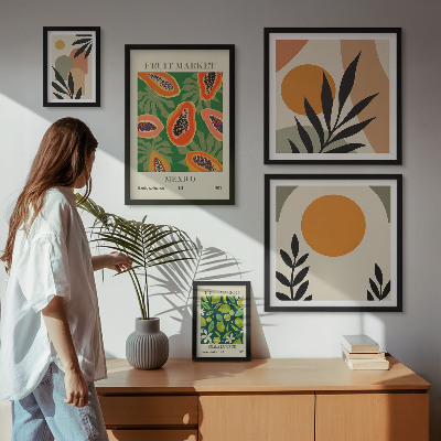 Set di 5 quadri Motivi retrò di frutta tropicale