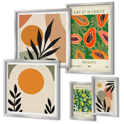 Set di 5 quadri Motivi retrò di frutta tropicale