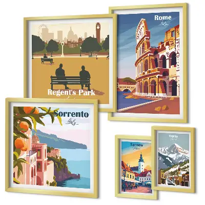 Set di quadri incorniciati con paesaggi delle città europee