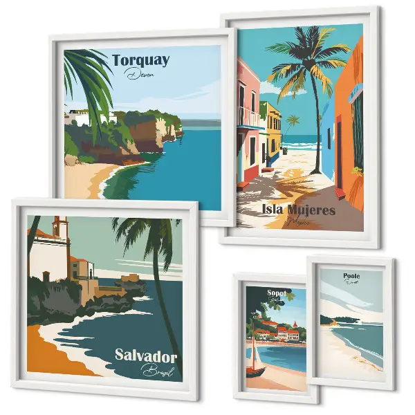 Set di 5 quadri con stampa di spiagge marine colorate