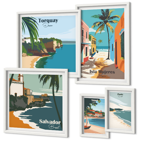 Set di 5 quadri spiagge marine colorate