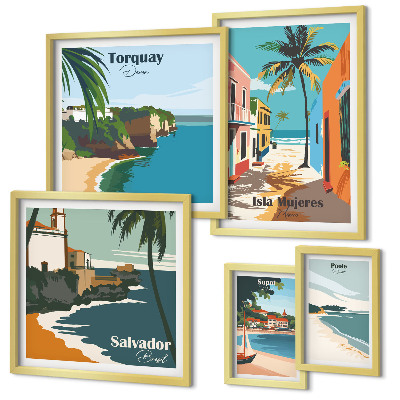 Set di 5 quadri spiagge marine colorate