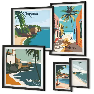 Set di 5 quadri con stampa di spiagge marine colorate